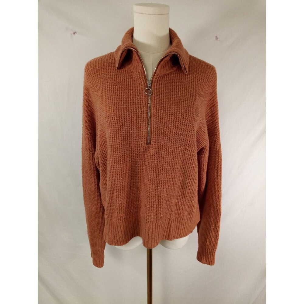 William Rast Women's Orange Cropped Quarter Zip Sweater Size Medium
